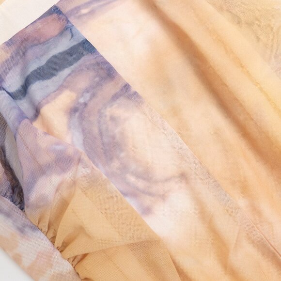 COMMENSE Granite Tie Dye Mesh Ruched Midi Dress Watercolor Abstract Pattern - Picture 10 of 14